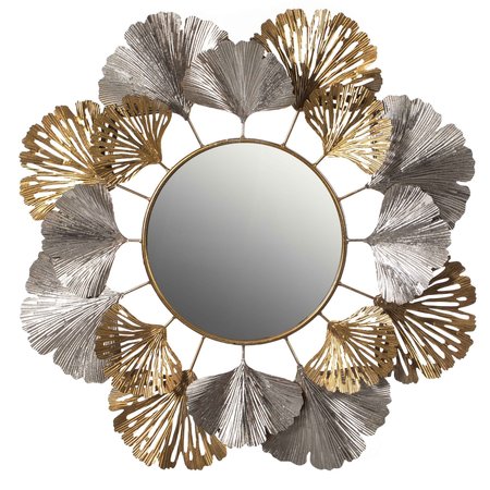 Fabulaxe 33" Accent Wall Mounted Mirror with Gold and Silver with Decorative Modern Ginkgo Leaf Frame QI004342